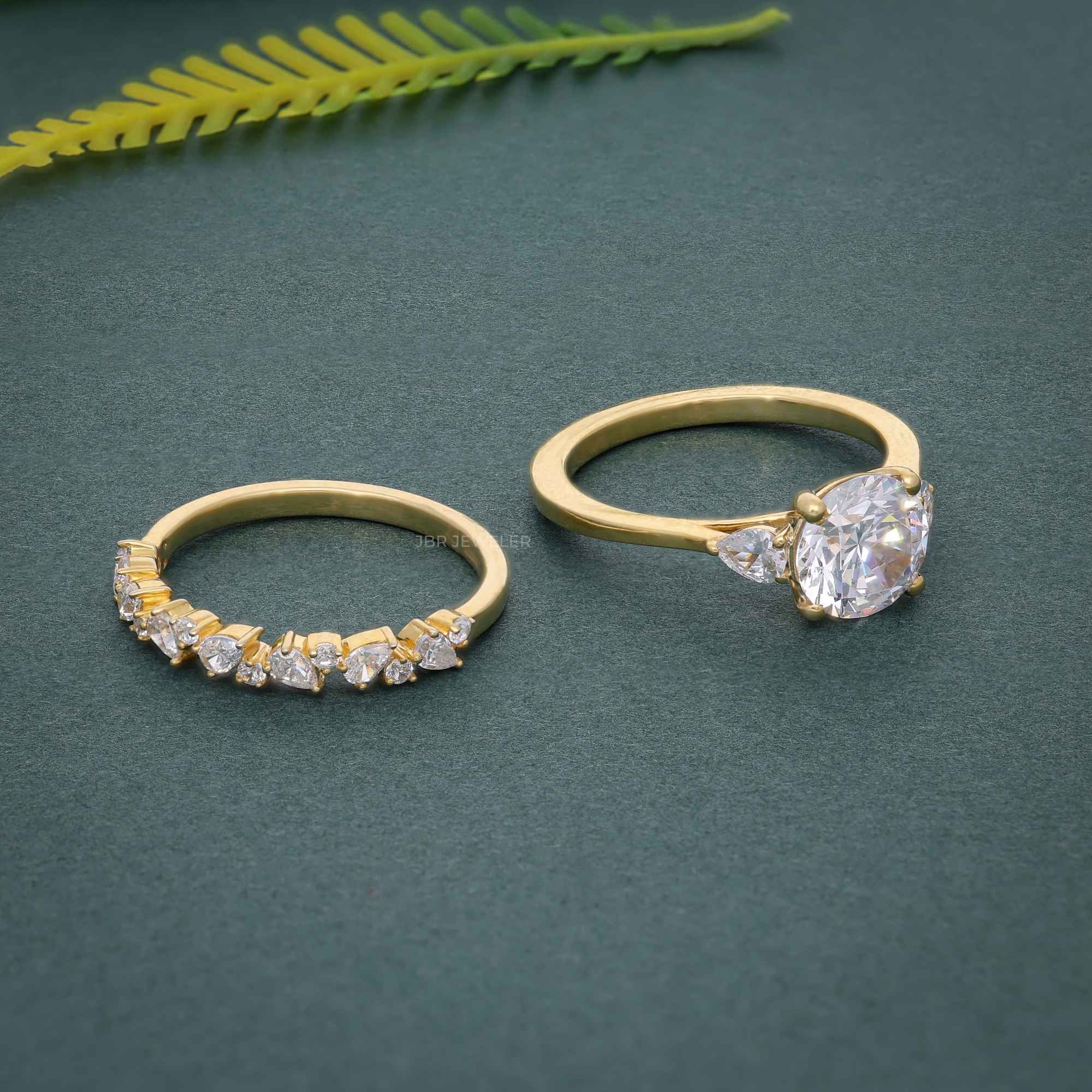 Round Cut Three Stone Moissanite Diamond Ring With Matching Wedding band - JBR Jeweler