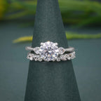 Round Cut Three Stone Moissanite Diamond Ring With Matching Wedding band - JBR Jeweler