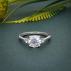 Three Stone Round Moissanite Engagement Ring With Pear Side Stone - JBR Jeweler