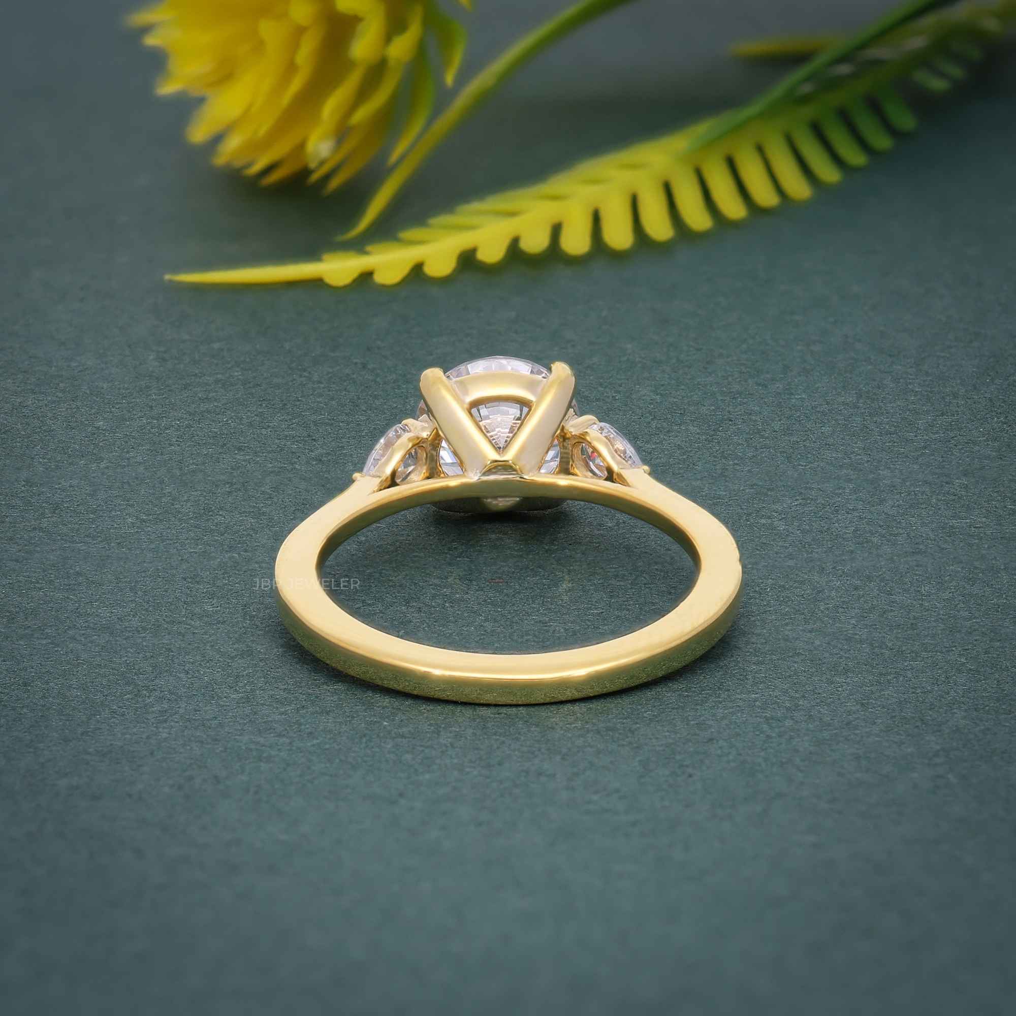 Three Stone Round Moissanite Engagement Ring With Pear Side Stone - JBR Jeweler