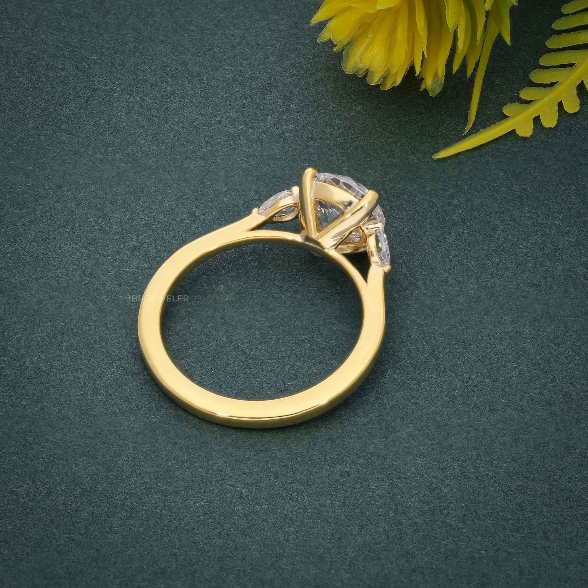 Three Stone Round Cut Lab Gown Diamond Ring With Pear Side Stone - JBR Jeweler