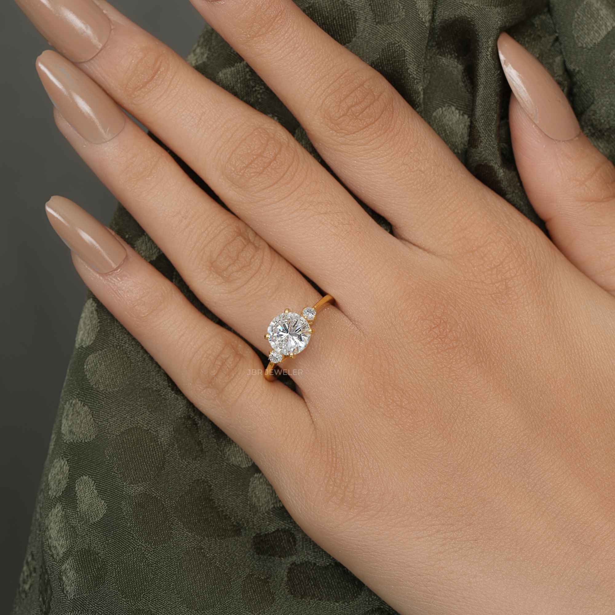 Three Stone Round Cut Moissanite Engagement Ring - JBR Jeweler