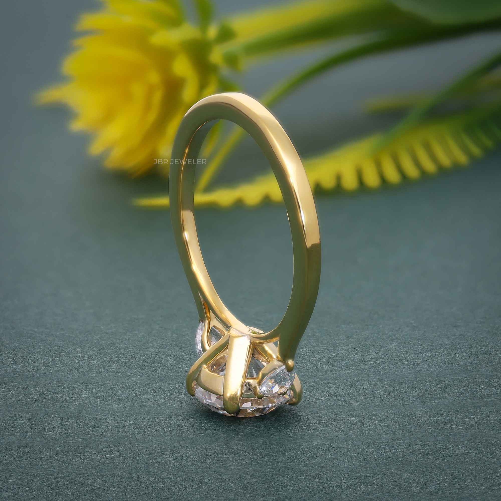 Three Stone Round Cut Lab Gown Diamond Ring With Pear Side Stone - JBR Jeweler