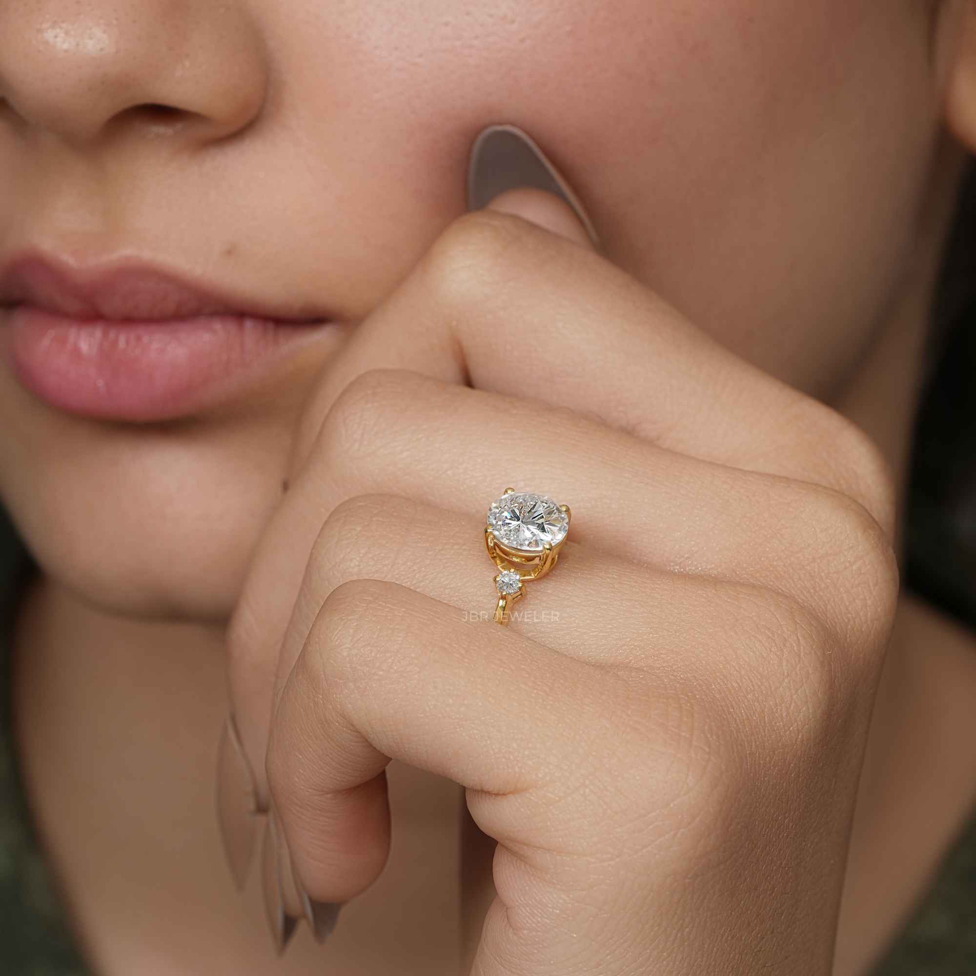 Three Stone Round Cut Lab Grown Diamond Engagement Ring - JBR Jeweler