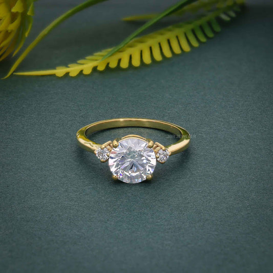 Three Stone Round Cut Moissanite Engagement Ring