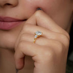 Three Stone Round Cut Lab Gown Diamond Ring With Pear Side Stone - JBR Jeweler
