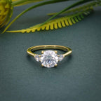 Three Stone Round Cut Lab Gown Diamond Ring With Pear Side Stone - JBR Jeweler