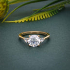 Three Stone Round Cut Lab Gown Diamond Ring With Pear Side Stone - JBR Jeweler