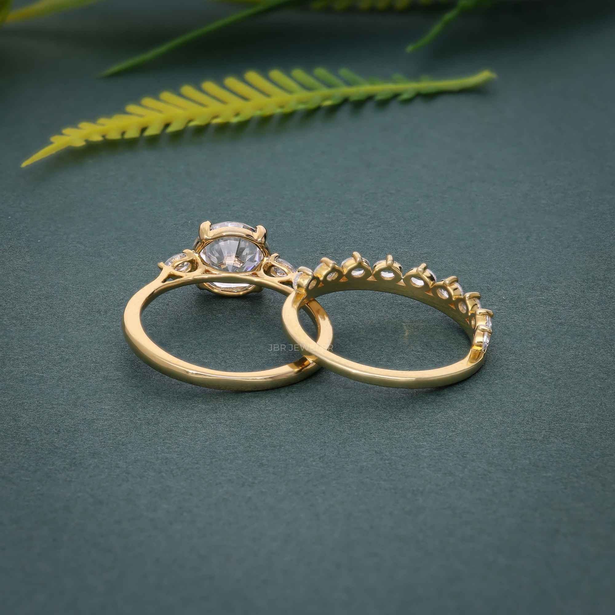 Round Cut Three Stone Lab Grown Diamond Wedding Ring With Matching Band - JBR Jeweler