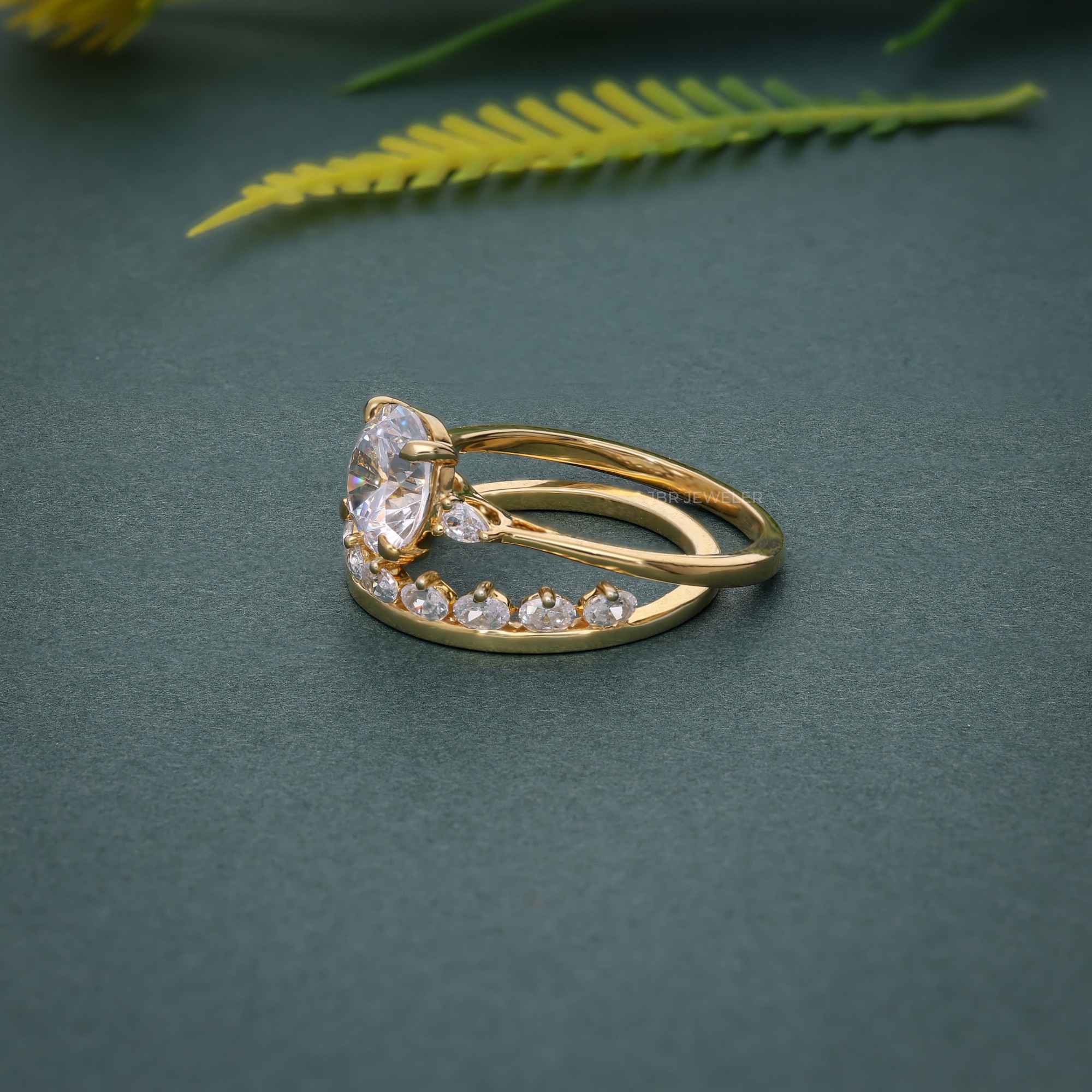 Round Cut Three Stone Lab Grown Diamond Wedding Ring With Matching Band - JBR Jeweler