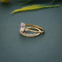 Round Cut Three Stone Moissanite Diamond Wedding Ring With Matching Band