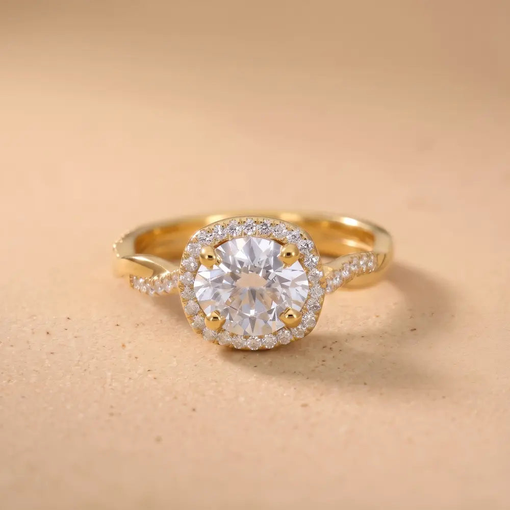 Lab Grown Diamond Round Cut Ring with Twisted Halo Setting
