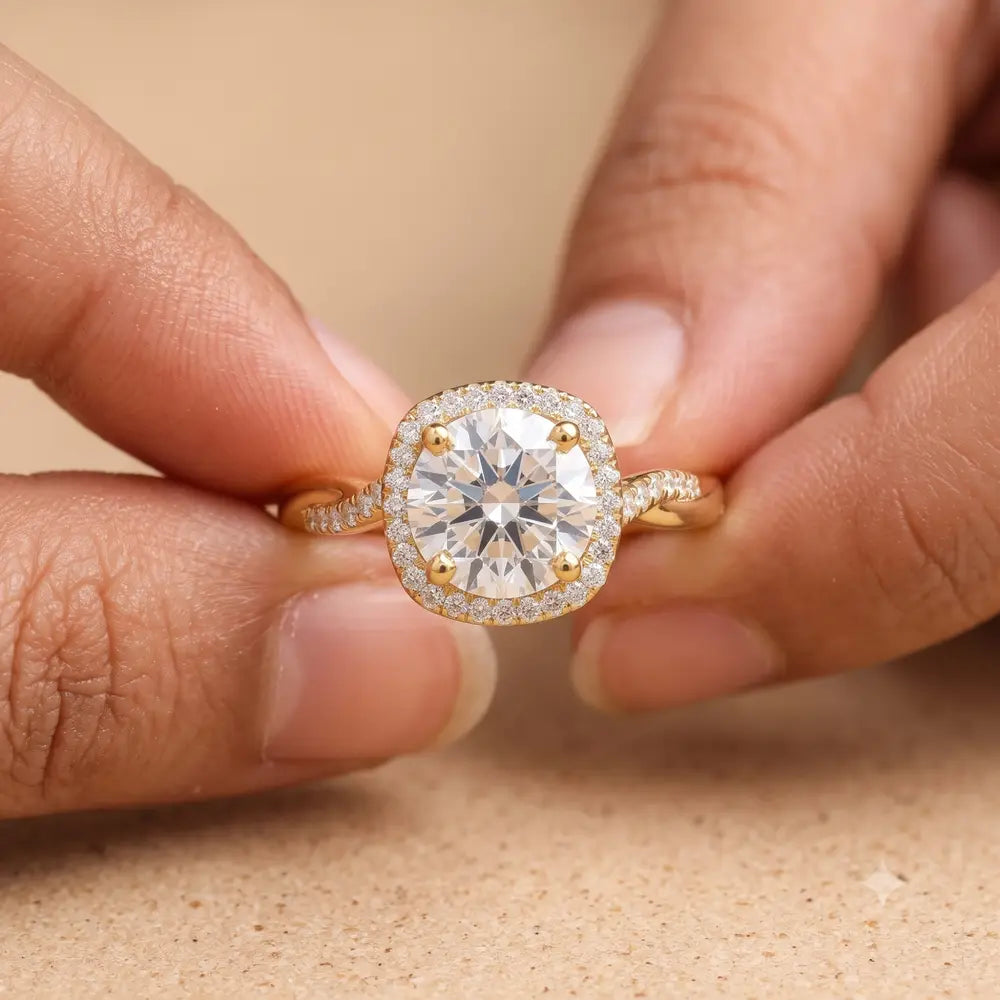 Round Cut Twisted Halo Bridal Ring Lab Grown Diamond