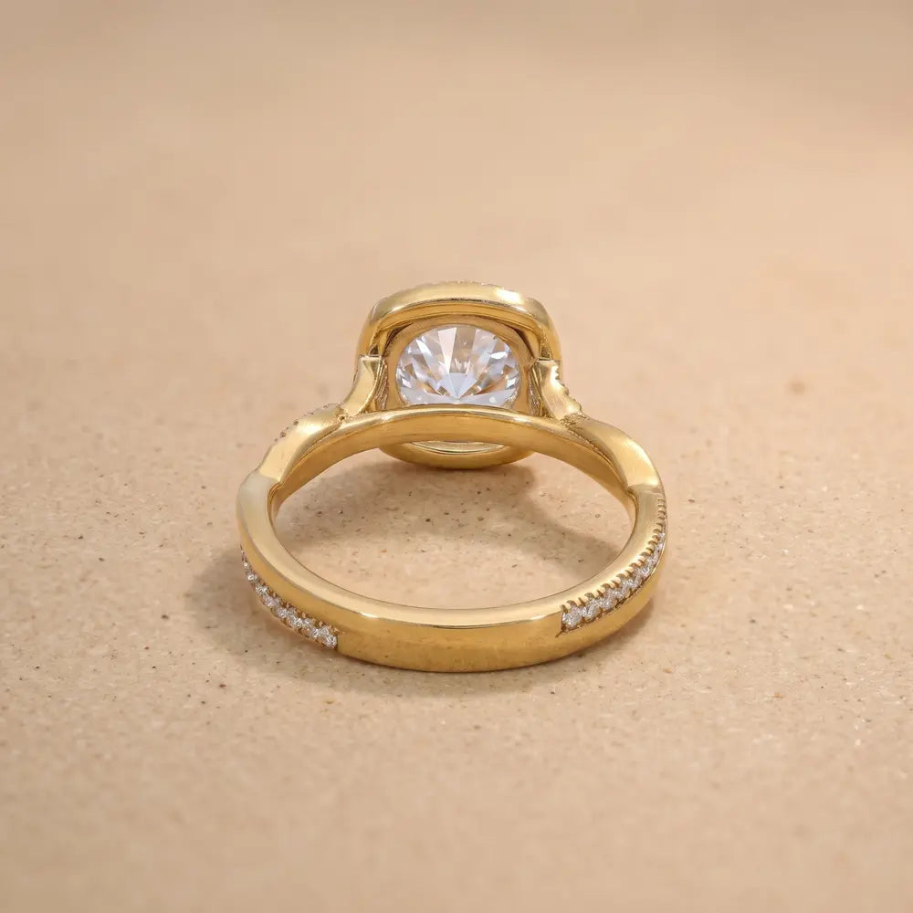 Round Lab Grown Diamond Ring Twisted Halo Design
