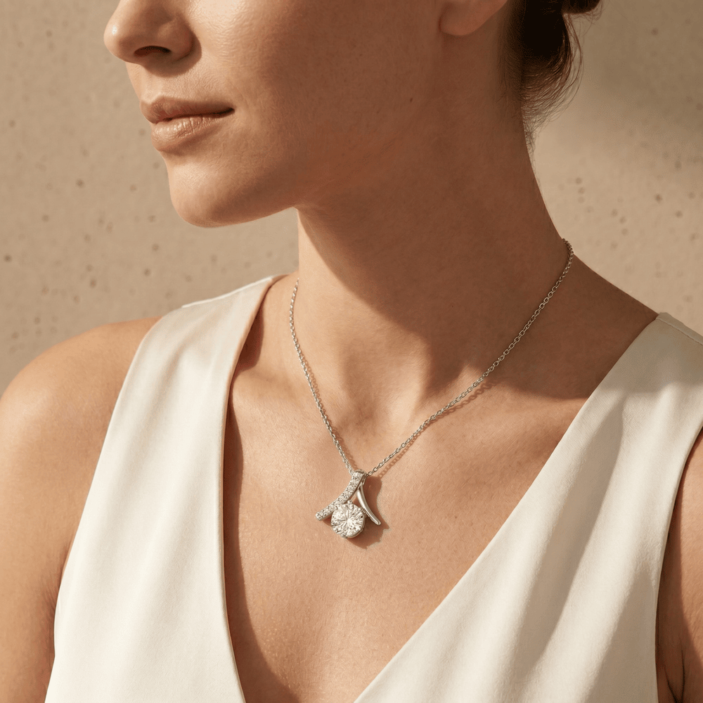 Round Diamond Pendant Necklace Elegant White Gold