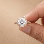 Moissanite halo ring sparkle detail macro shot