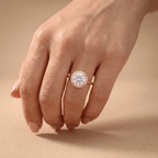 Lab grown diamond ring stacked with wedding band