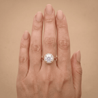 Round halo ring shown on model's hand