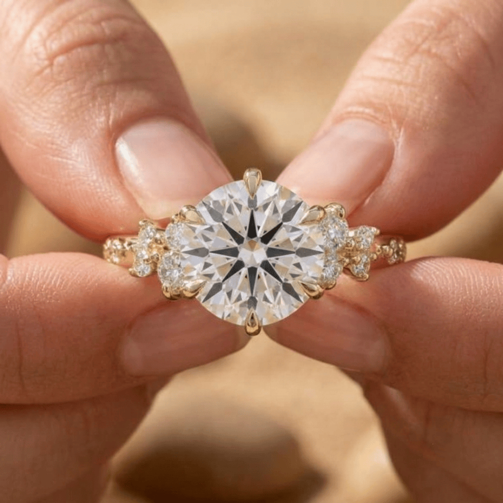 Round diamond cluster bridal ring for women