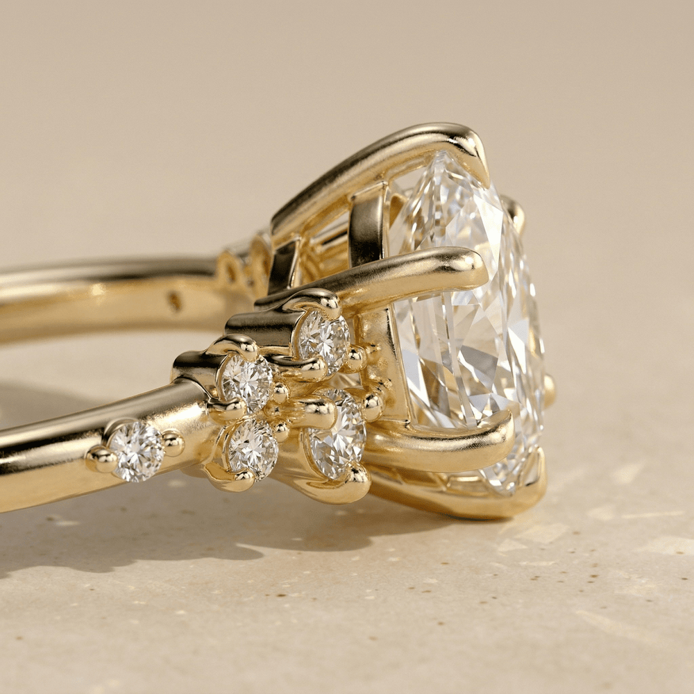 Round lab grown diamond engagement ring close up