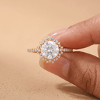Lab-grown diamond round cut engagement ring sunburst style
