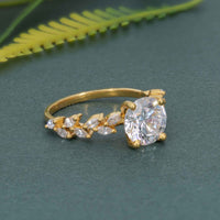 Round Moissanite Diamond Engagement Ring With Marquise Accent