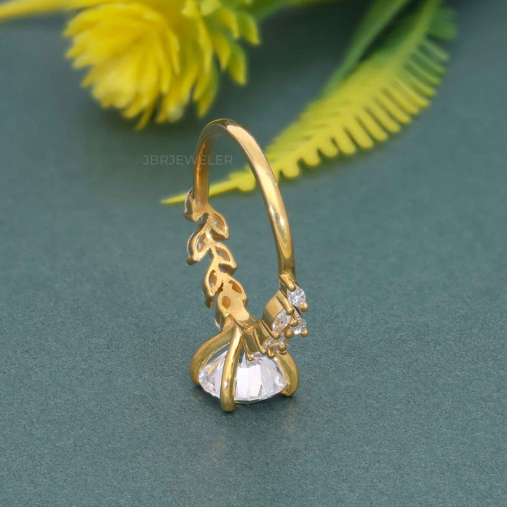 Round Moissanite Diamond Engagement Ring With Marquise Accent - JBR Jeweler