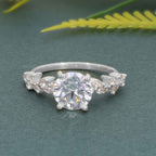 Round Moissanite Diamond Engagement Ring With Marquise Accent - JBR Jeweler