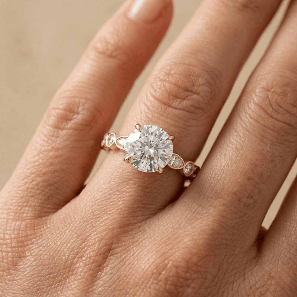 Round brilliant cut lab grown diamond ring for women