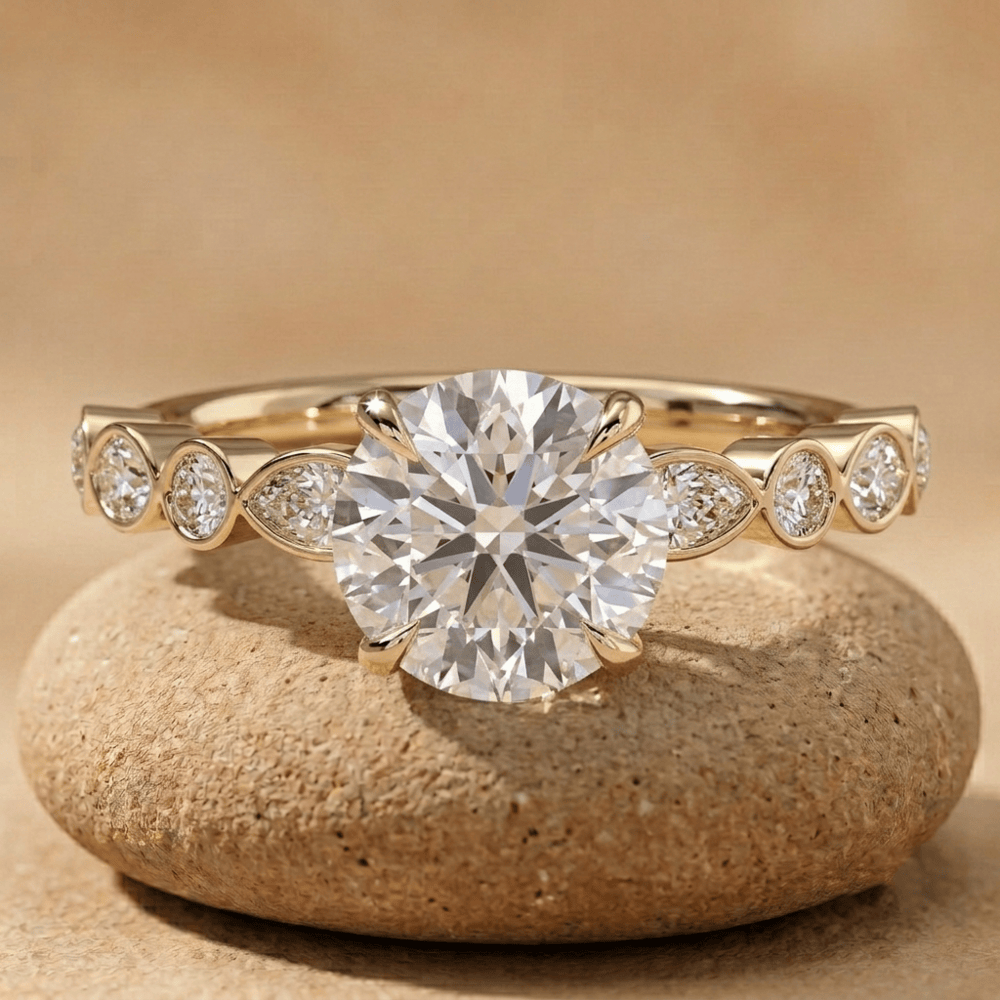 Round lab grown diamond engagement ring in 14K solid gold