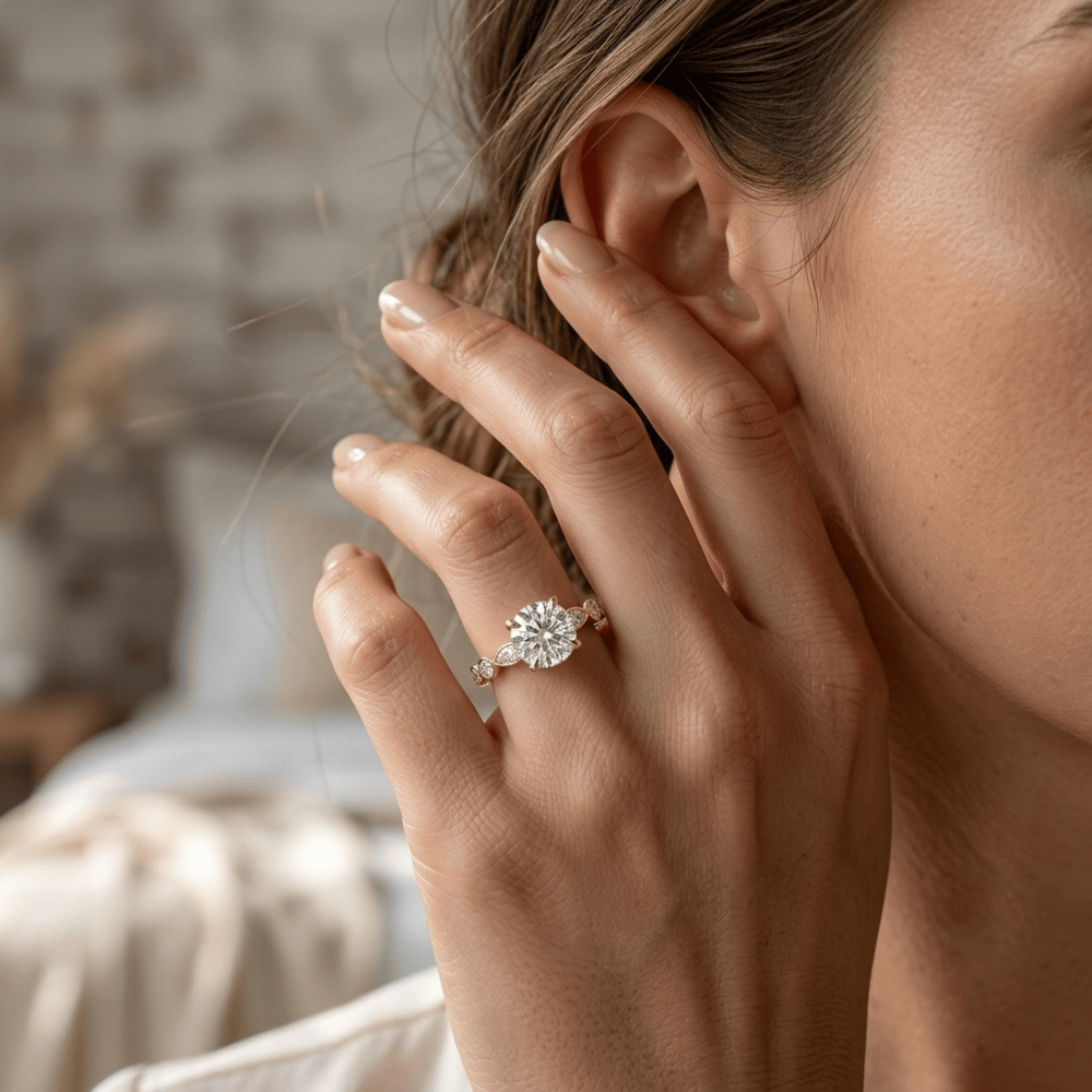 Luxury 14K gold engagement ring with round lab diamond