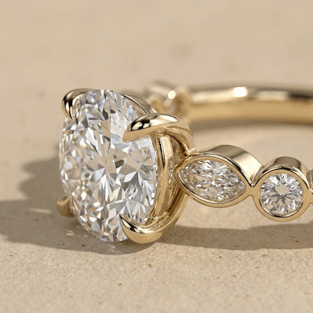 Solid 14K gold round diamond engagement ring for her