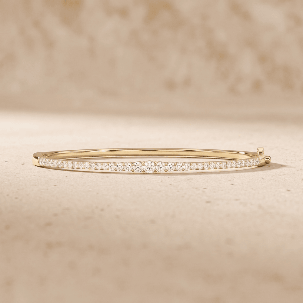 Round lab grown diamond 10K gold bangle bracelet for women