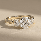 Pavé set lab diamond three stone engagement ring