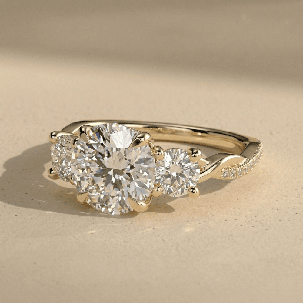 Round center stone twisted gold engagement ring