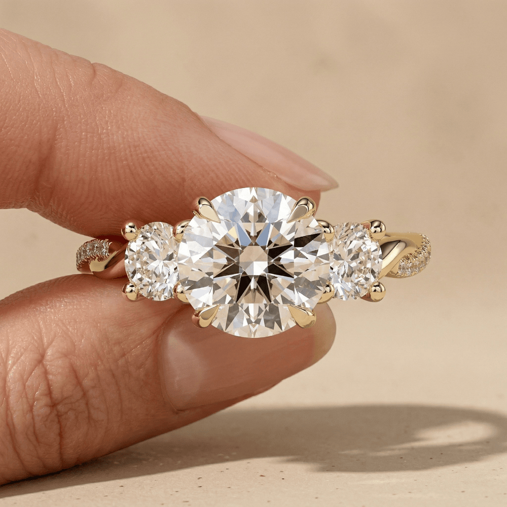 Round three stone lab diamond engagement ring