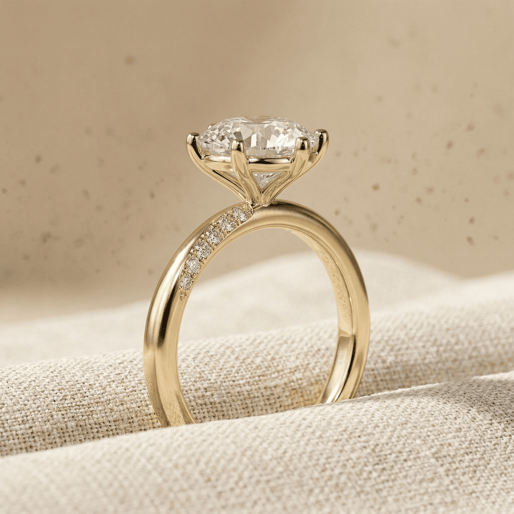 Round lab diamond ring with delicate micropavé accents