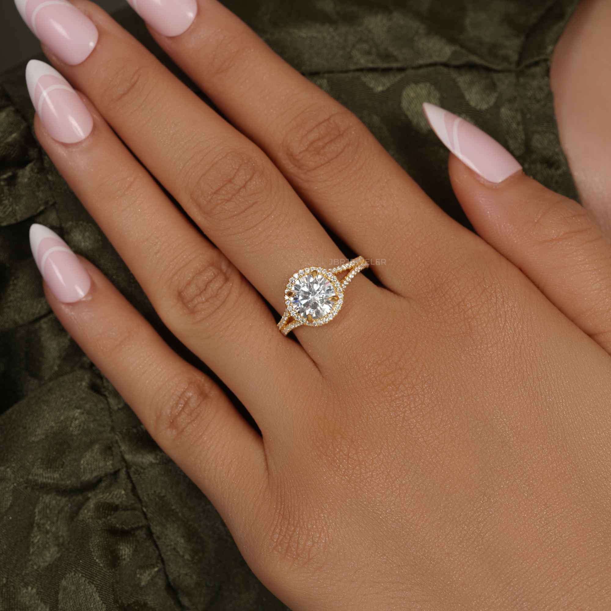 Round Laboratory Diamond Split Shank Halo Engagement Ring - JBR Jeweler