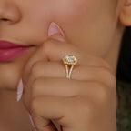 Round Moissanite Diamond Split Shank Halo Engagement Ring - JBR Jeweler