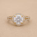 Round moissanite split shank hidden halo engagement ring