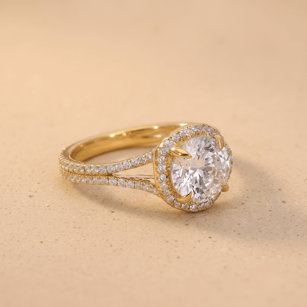 Hidden halo moissanite ring side profile