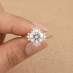 Cathedral round halo ring on hand model