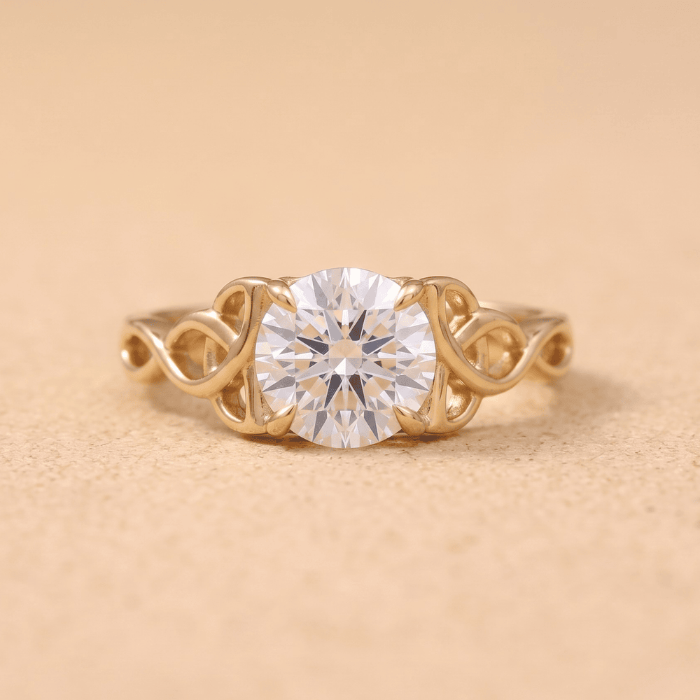 Moissanite Celtic ring front angle view