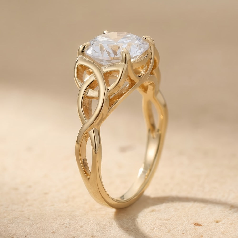 Celtic Moissanite ring side profile view