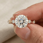 Dainty round moissanite diamond ring with slim gold band