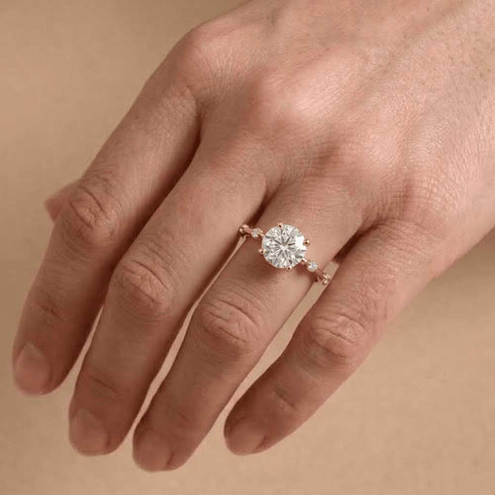 1. Luxury round moissanite engagement ring in solid 14K gold