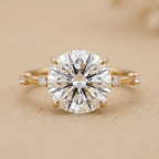 Round moissanite engagement ring in 14K yellow gold thin band