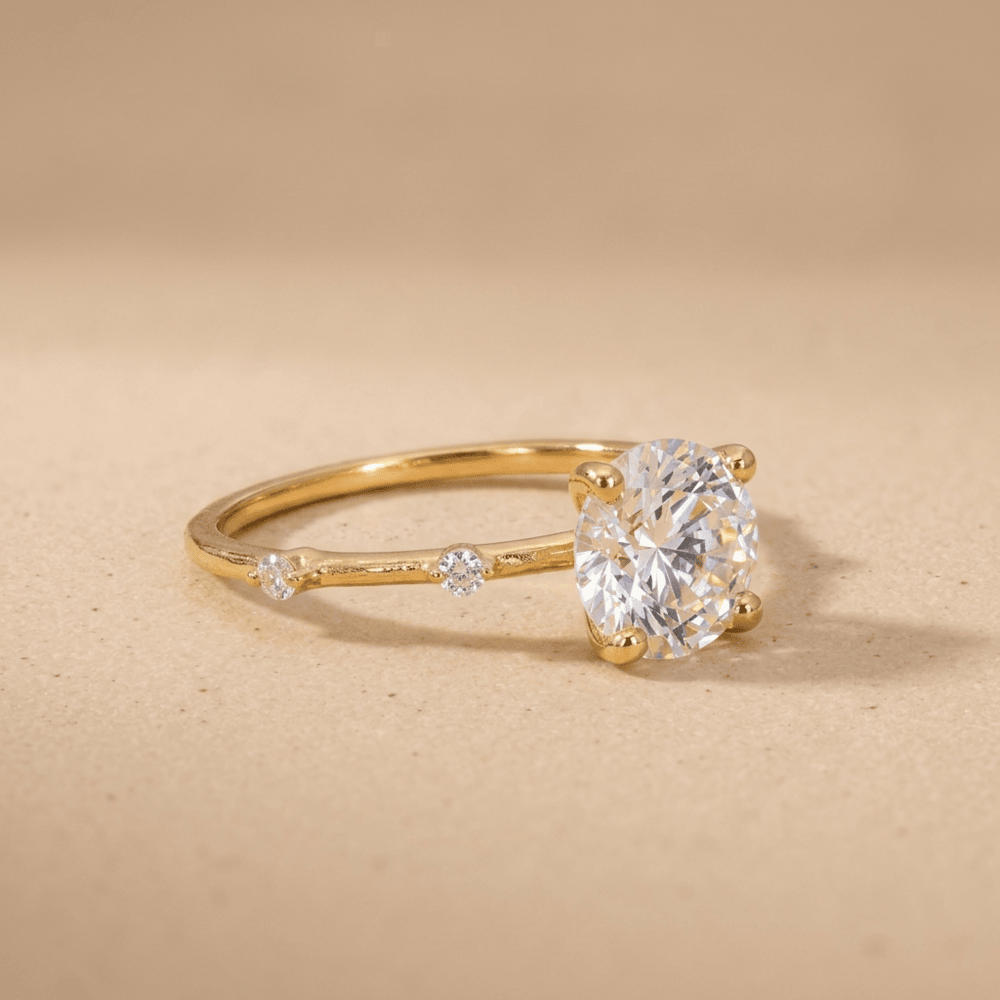 Thin band moissanite engagement ring in 14K gold