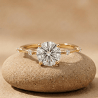 14K solid gold round moissanite engagement ring for women