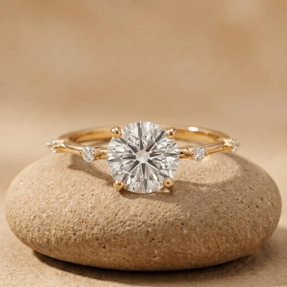 14K solid gold round moissanite engagement ring for women